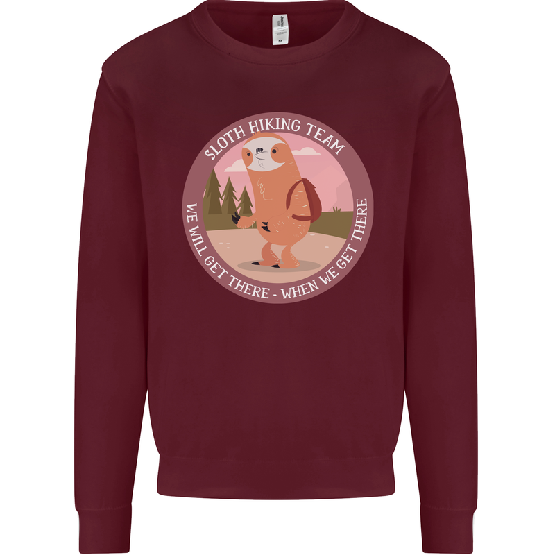 Sloth Hiking Team Funny Trekking Walking Mens Sweatshirt Jumper Maroon