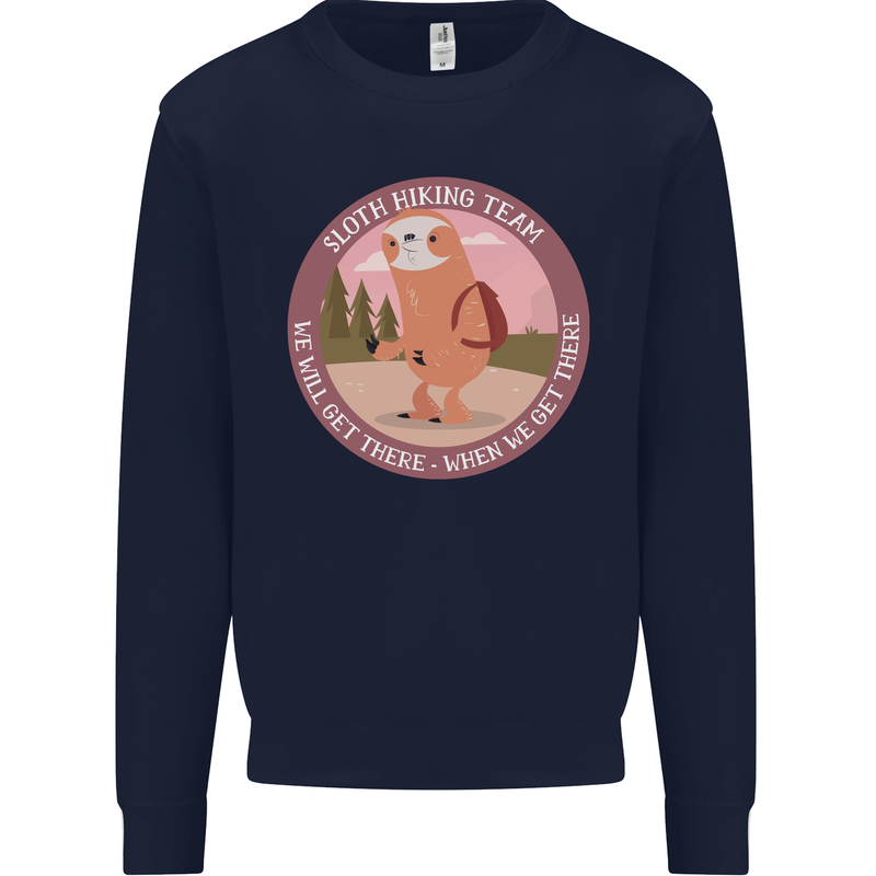 Sloth Hiking Team Funny Trekking Walking Mens Sweatshirt Jumper Navy Blue