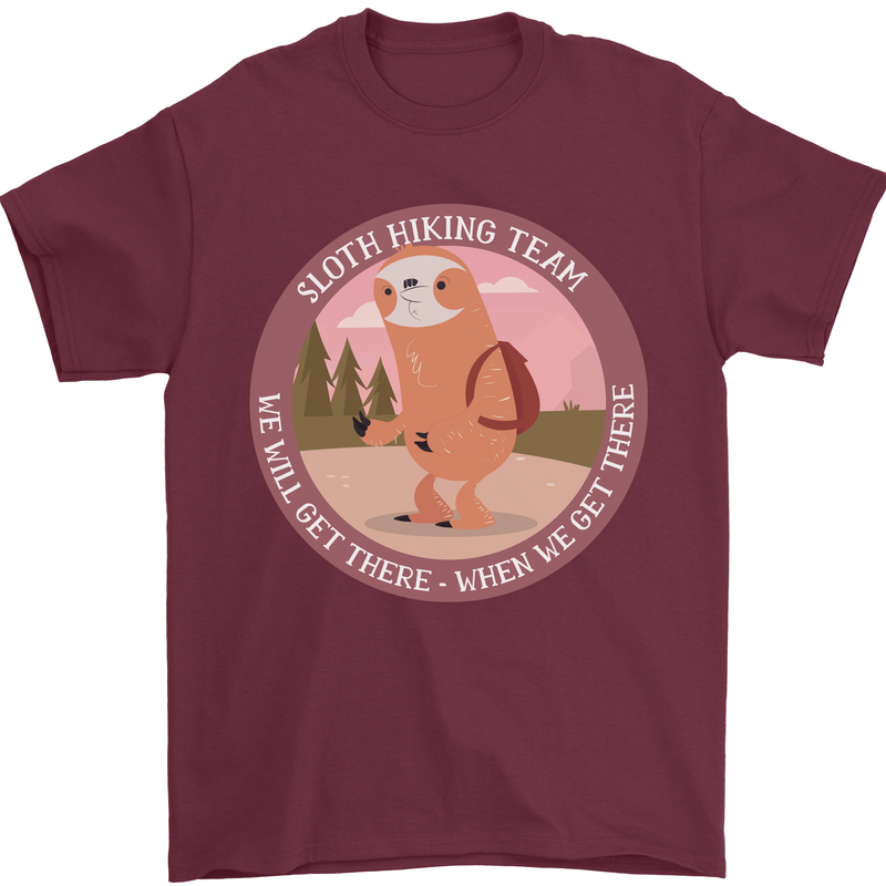 Sloth Hiking Team Funny Trekking Walking Mens T-Shirt 100% Cotton Maroon