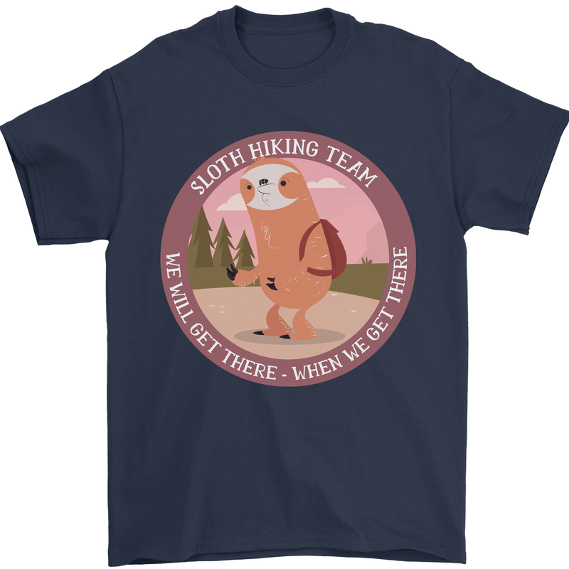 Sloth Hiking Team Funny Trekking Walking Mens T-Shirt 100% Cotton Navy Blue