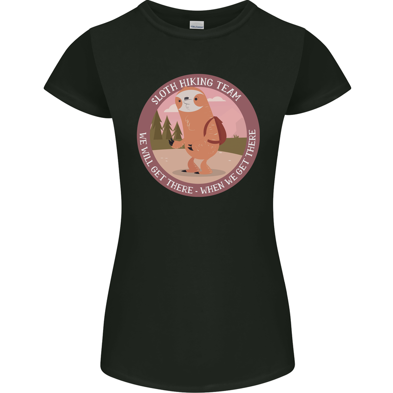 Sloth Hiking Team Funny Trekking Walking Womens Petite Cut T-Shirt Black