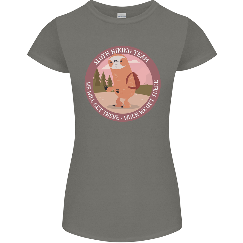 Sloth Hiking Team Funny Trekking Walking Womens Petite Cut T-Shirt Charcoal