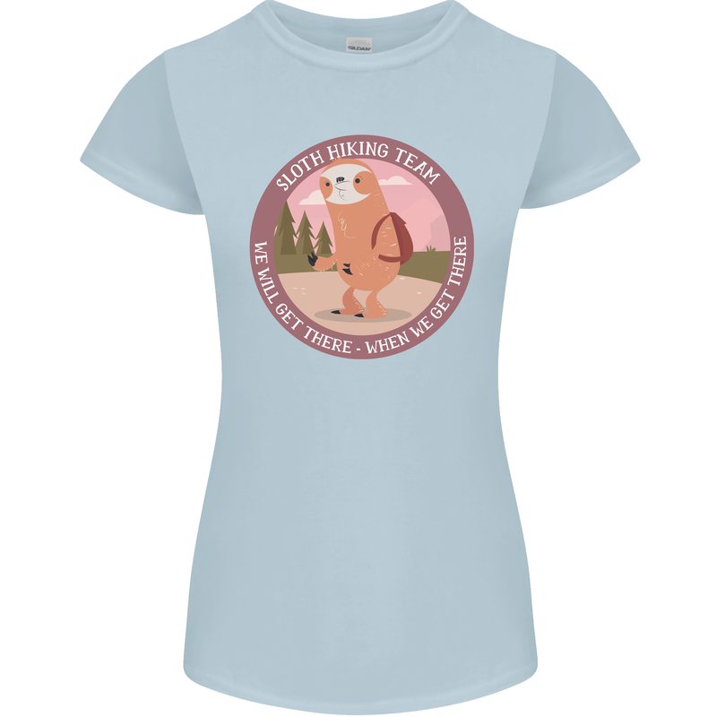 Sloth Hiking Team Funny Trekking Walking Womens Petite Cut T-Shirt Light Blue