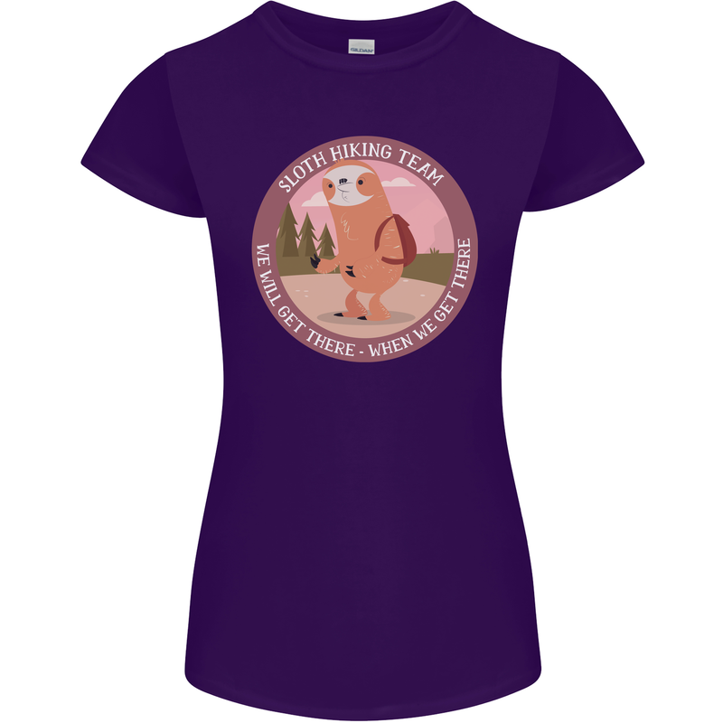 Sloth Hiking Team Funny Trekking Walking Womens Petite Cut T-Shirt Purple
