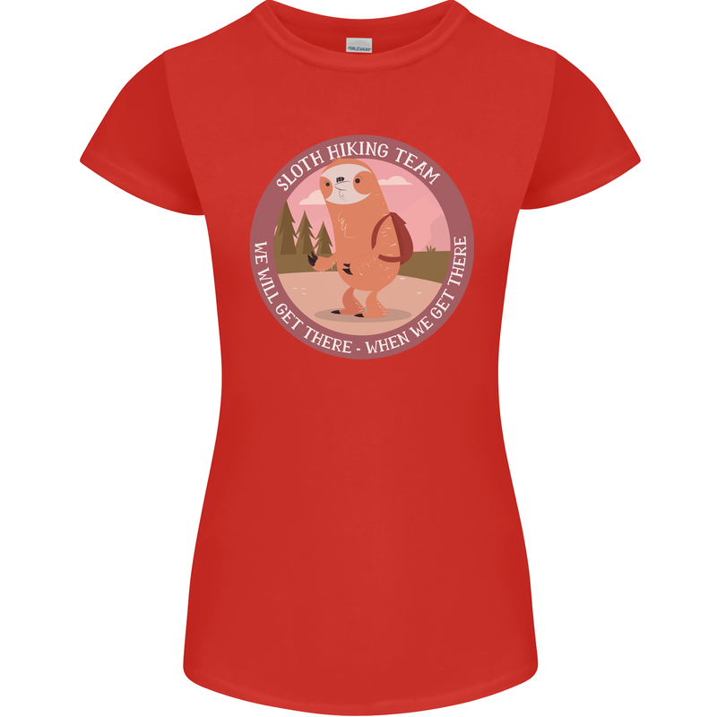 Sloth Hiking Team Funny Trekking Walking Womens Petite Cut T-Shirt Red