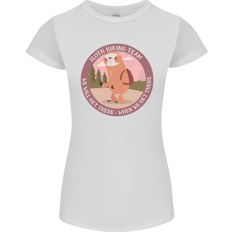 Sloth Hiking Team Funny Trekking Walking Womens Petite Cut T-Shirt White