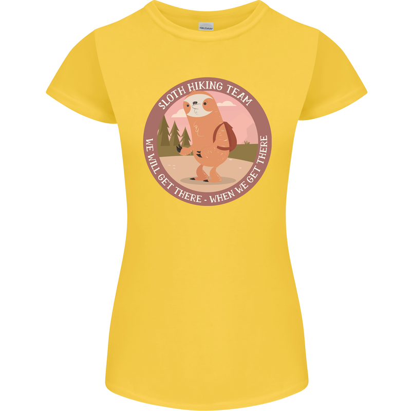 Sloth Hiking Team Funny Trekking Walking Womens Petite Cut T-Shirt Yellow