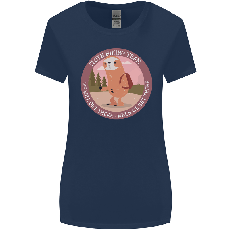 Sloth Hiking Team Funny Trekking Walking Womens Wider Cut T-Shirt Navy Blue