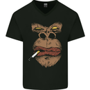 Smoking Gorilla Mens V-Neck Cotton T-Shirt Black