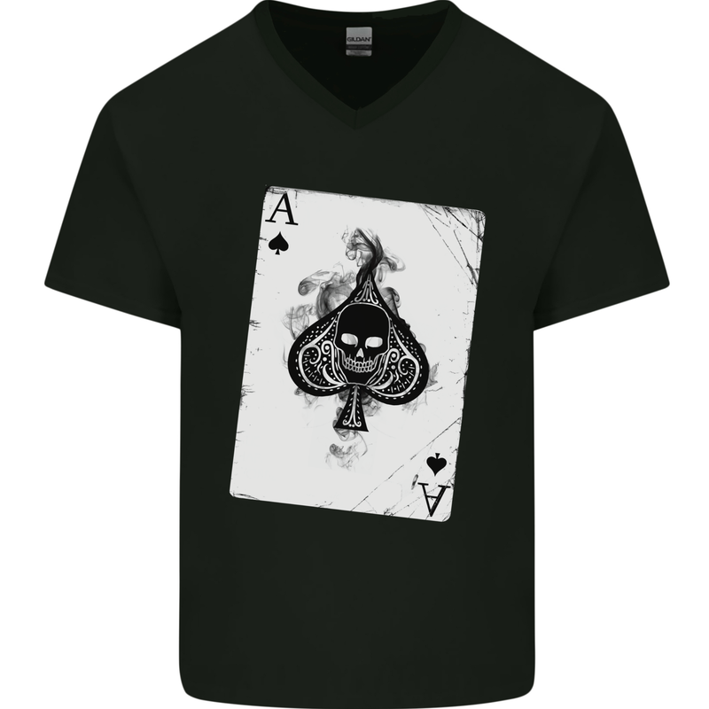 Smokinig Ace of Spades Skull Biker Heay Metal Mens V-Neck Cotton T-Shirt Black