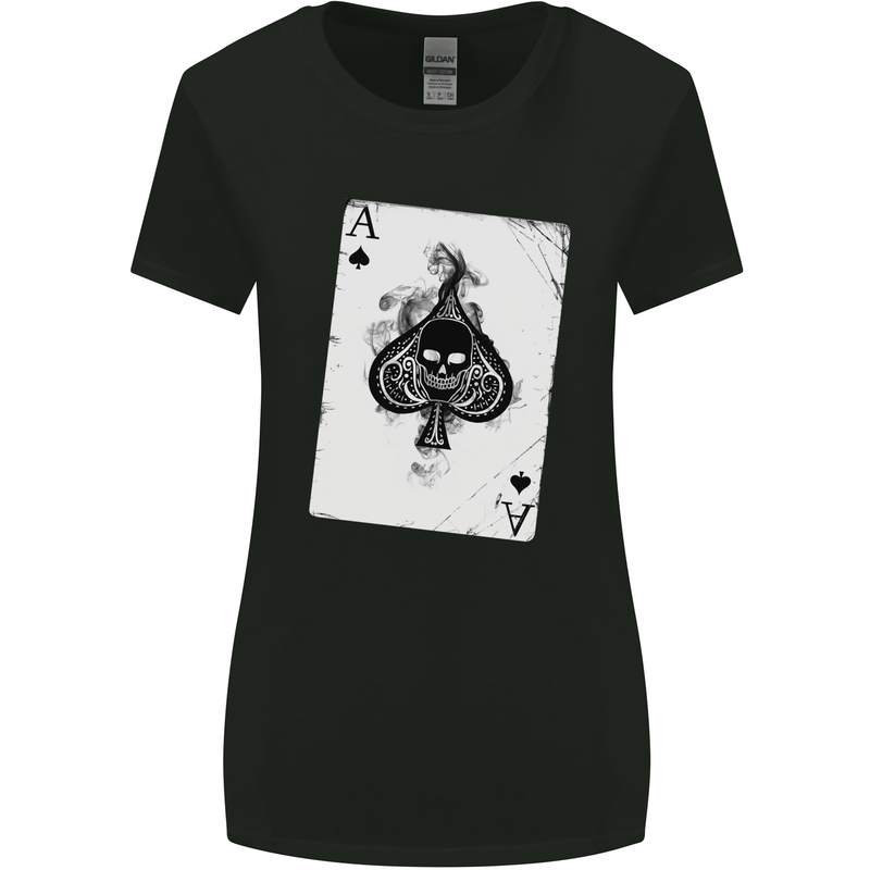 Smokinig Ace of Spades Skull Biker Heay Metal Womens Wider Cut T-Shirt Black