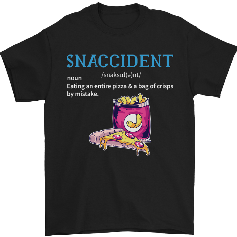 a black t - shirt with an image of a bag of chips
