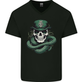 Snake Skull St Patricks Day Mens V-Neck Cotton T-Shirt Black