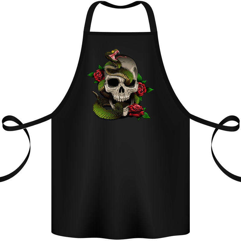 Snake Skull With Roses Tattoo Style Cotton Apron 100% Organic Black