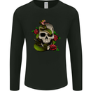 Snake Skull With Roses Tattoo Style Mens Long Sleeve T-Shirt Black