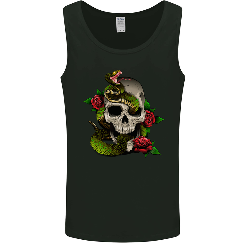 Snake Skull With Roses Tattoo Style Mens Vest Tank Top Black