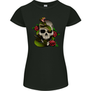 Snake Skull With Roses Tattoo Style Womens Petite Cut T-Shirt Black