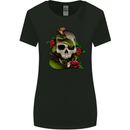 Snake Skull With Roses Tattoo Style Womens Wider Cut T-Shirt Black