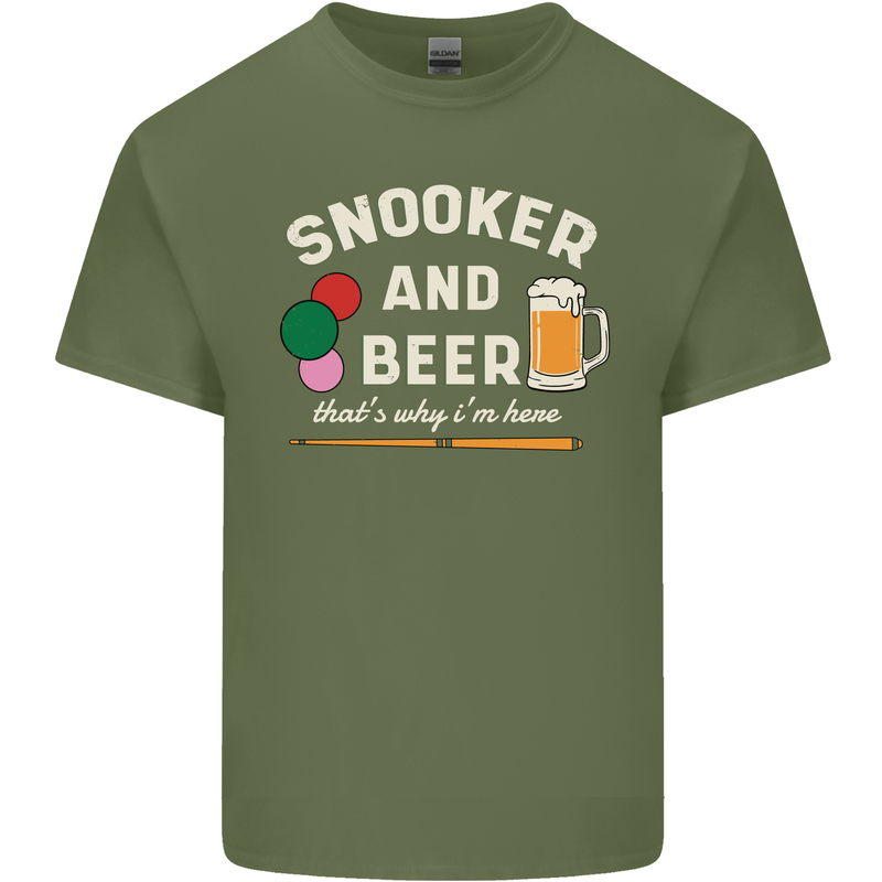 Snooker and Beer That's Why I'm Here Mens Cotton T-Shirt Tee Top Military Green