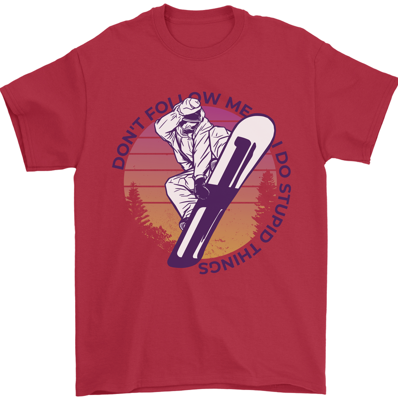 Snowboarding Dont Follow Me Funny Mens T-Shirt 100% Cotton Red