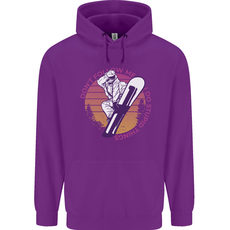 Snowboarding Funny Dont Follow Me Childrens Kids Hoodie Purple