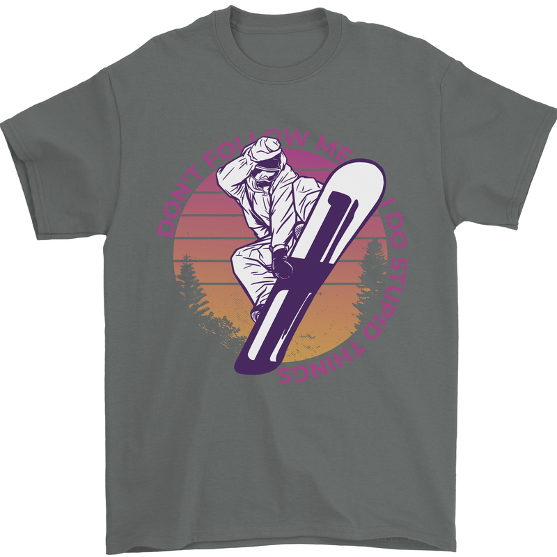 Snowboarding Funny Dont Follow Me Mens T-Shirt 100% Cotton Charcoal
