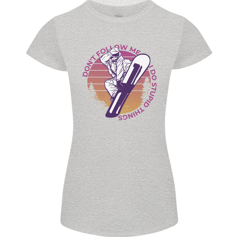 Snowboarding Funny Dont Follow Me Womens Petite Cut T-Shirt Sports Grey