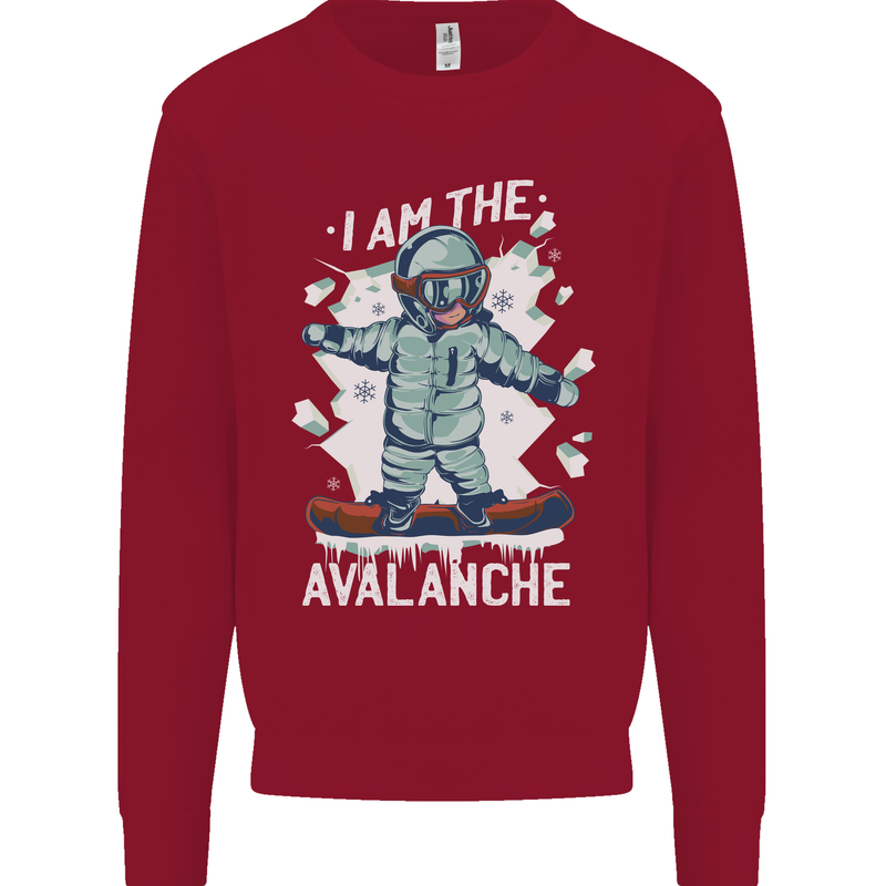 Snowboarding I Am the Avalanche Funny Kids Sweatshirt Jumper Red