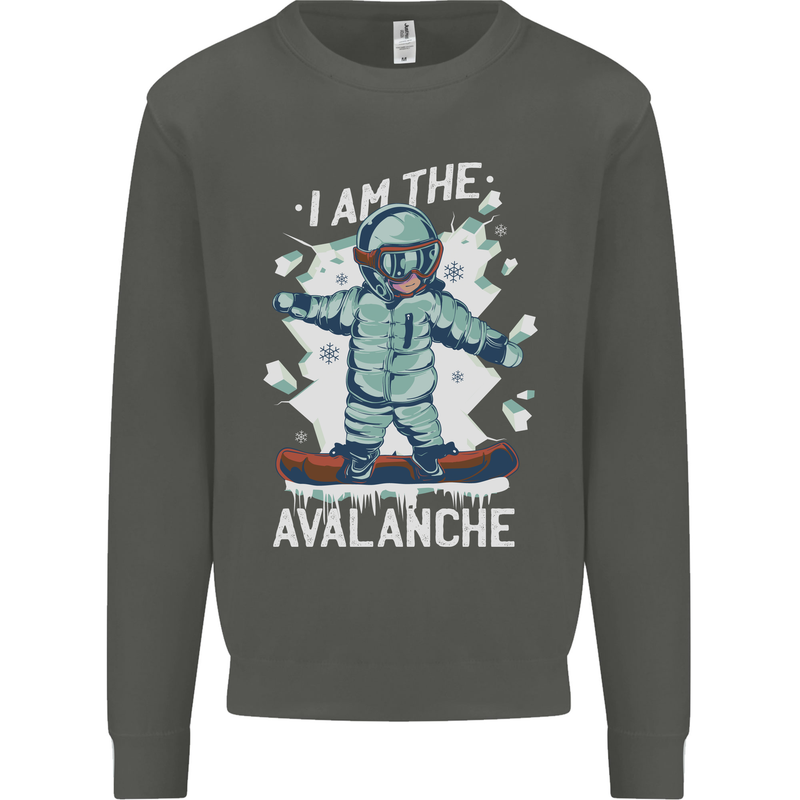 Snowboarding I Am the Avalanche Funny Kids Sweatshirt Jumper Storm Grey