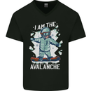 Snowboarding I Am the Avalanche Funny Mens V-Neck Cotton T-Shirt Black