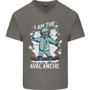 Snowboarding I Am the Avalanche Funny Mens V-Neck Cotton T-Shirt Charcoal