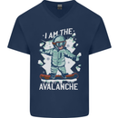 Snowboarding I Am the Avalanche Funny Mens V-Neck Cotton T-Shirt Navy Blue