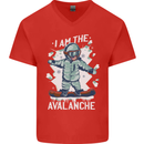 Snowboarding I Am the Avalanche Funny Mens V-Neck Cotton T-Shirt Red