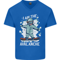 Snowboarding I Am the Avalanche Funny Mens V-Neck Cotton T-Shirt Royal Blue