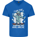 Snowboarding I Am the Avalanche Funny Mens V-Neck Cotton T-Shirt Royal Blue