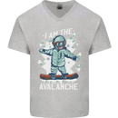 Snowboarding I Am the Avalanche Funny Mens V-Neck Cotton T-Shirt Sports Grey