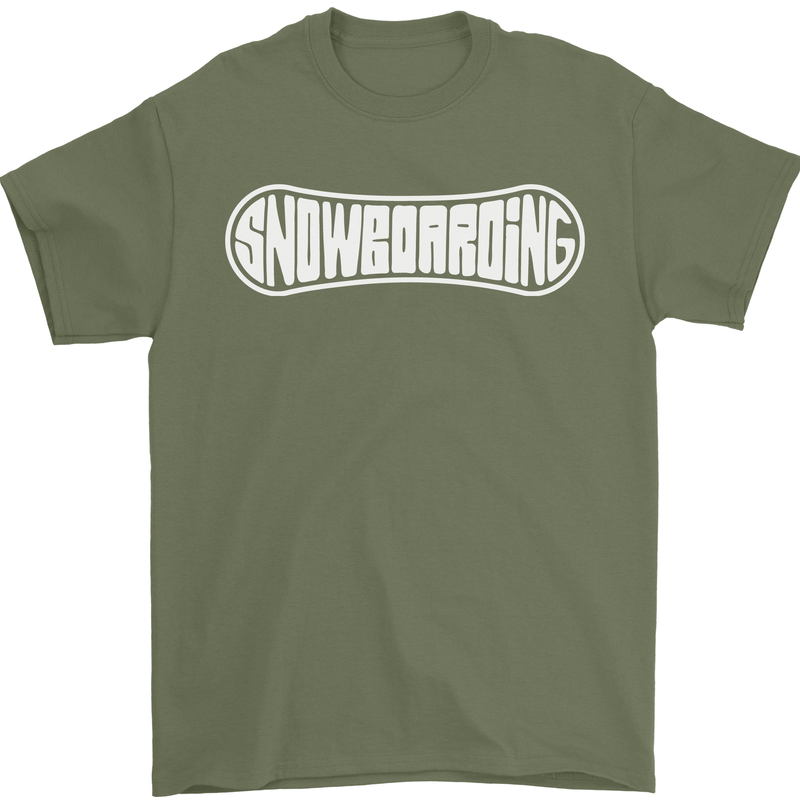 Snowboarding Snow Board Winter Sports Mens T-Shirt 100% Cotton Military Green