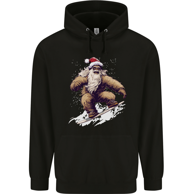 Snowboarding Yeti Christmas Bigfoot Xmas Funny Childrens Kids Hoodie Black