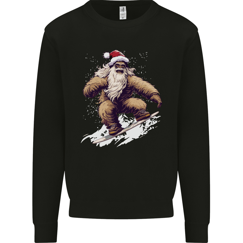 Snowboarding Yeti Christmas Bigfoot Xmas Funny Kids Sweatshirt Jumper Black
