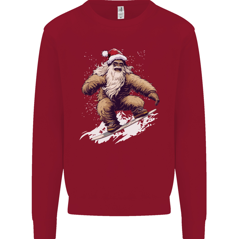 Snowboarding Yeti Christmas Bigfoot Xmas Funny Kids Sweatshirt Jumper Red