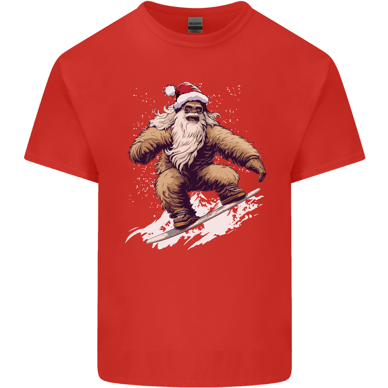 Snowboarding Yeti Christmas Bigfoot Xmas Funny Kids T-Shirt Childrens Red
