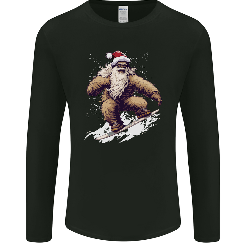 Snowboarding Yeti Christmas Bigfoot Xmas Funny Mens Long Sleeve T-Shirt Black