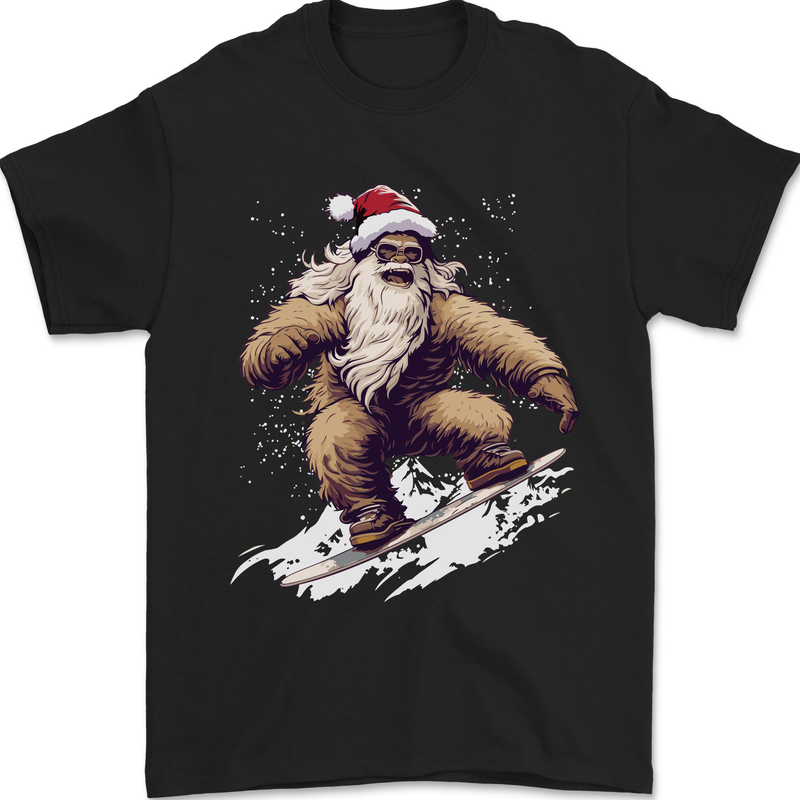Snowboarding Yeti Christmas Bigfoot Xmas Funny Mens T-Shirt 100% Cotton Black