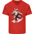 Snowboarding Yeti Christmas Bigfoot Xmas Funny Mens V-Neck Cotton T-Shirt Red