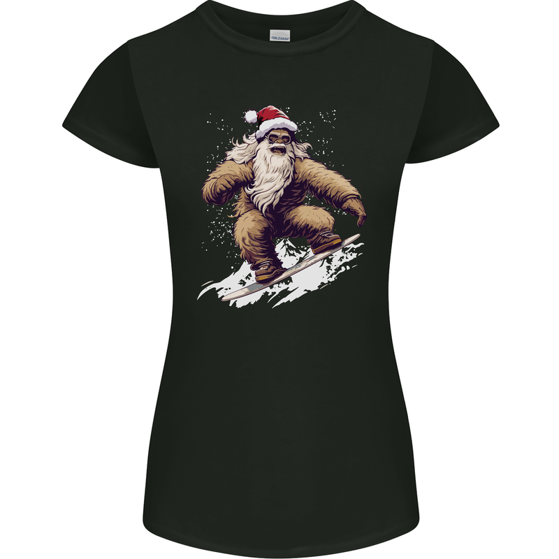Snowboarding Yeti Christmas Bigfoot Xmas Funny Womens Petite Cut T-Shirt Black