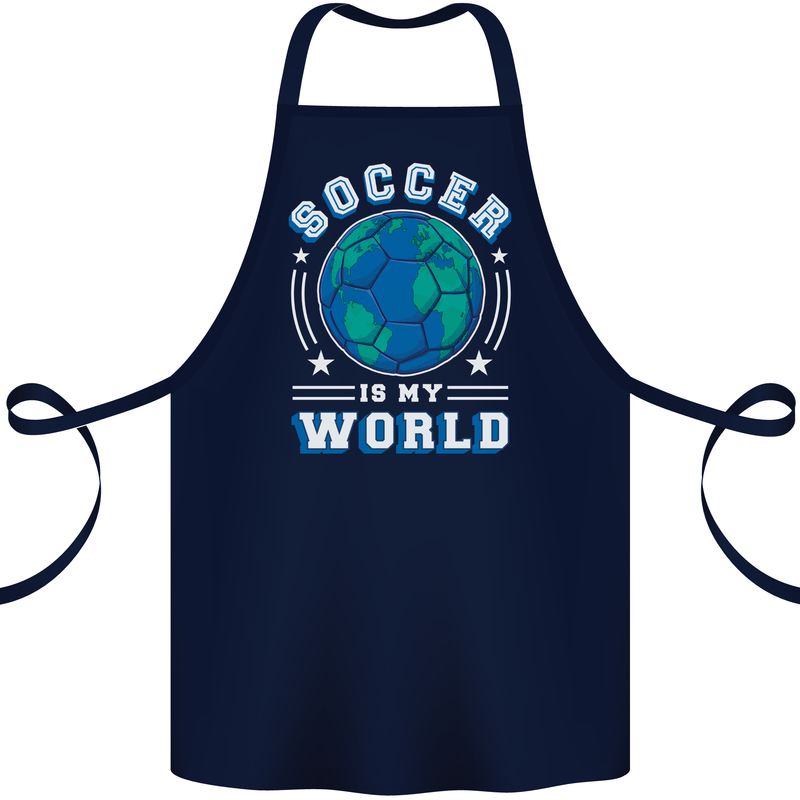 Soccer is My World Football Cotton Apron 100% Organic Navy Blue