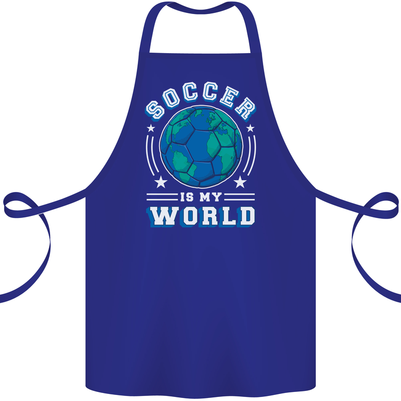 Soccer is My World Football Cotton Apron 100% Organic Royal Blue