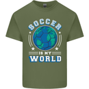 Soccer is My World Football Mens Cotton T-Shirt Tee Top Military Green