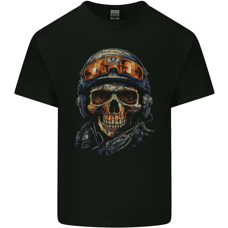 Soldier Skull With Helmet and Headphones Kids T-Shirt Childrens Black