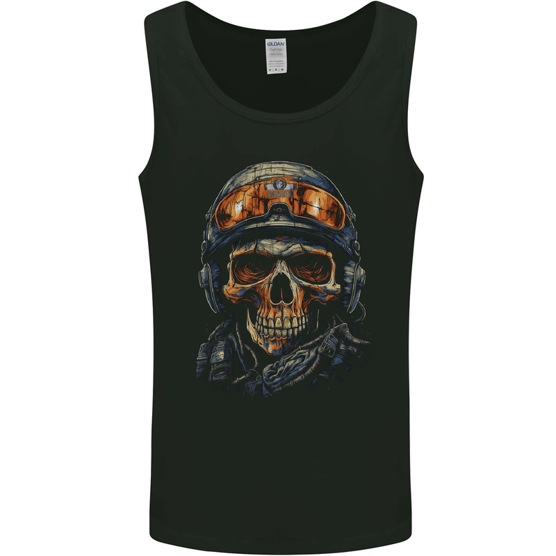 Soldier Skull With Helmet and Headphones Mens Vest Tank Top Black